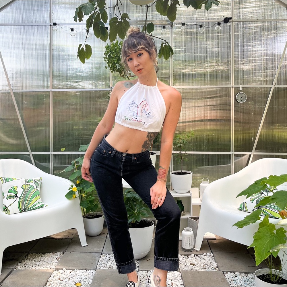 Handmade Embroidered Pig Cropped Halter